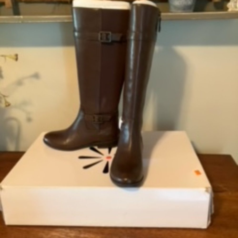 Isaac Mizrahl Leather Boots Dark Brown Abby 6.5M